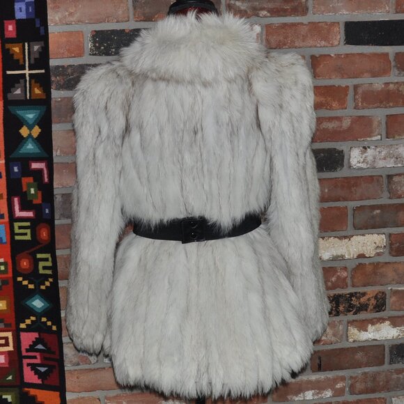 Saga NORWEGIN BLUE WHITE ARCTIC FOX FUR Grey Suede Jacket Car Coat 10 M - Picture 3 of 12